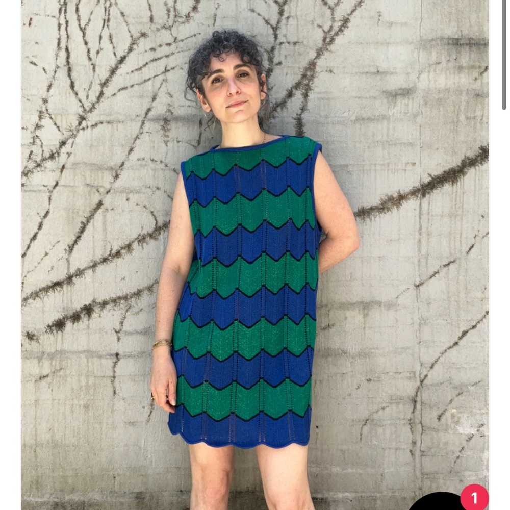 New Celmo Vicio Knitted Midi Dress in‎ Blue & Green